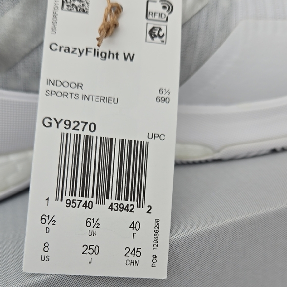 Adidas CrazyFlight W White Sneakers Size8 - Picture 7 of 8